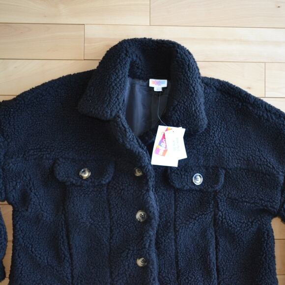 NWT LuLaRoe Berlin Sherpa Fleece Jacket Size L Black - Picture 2 of 4